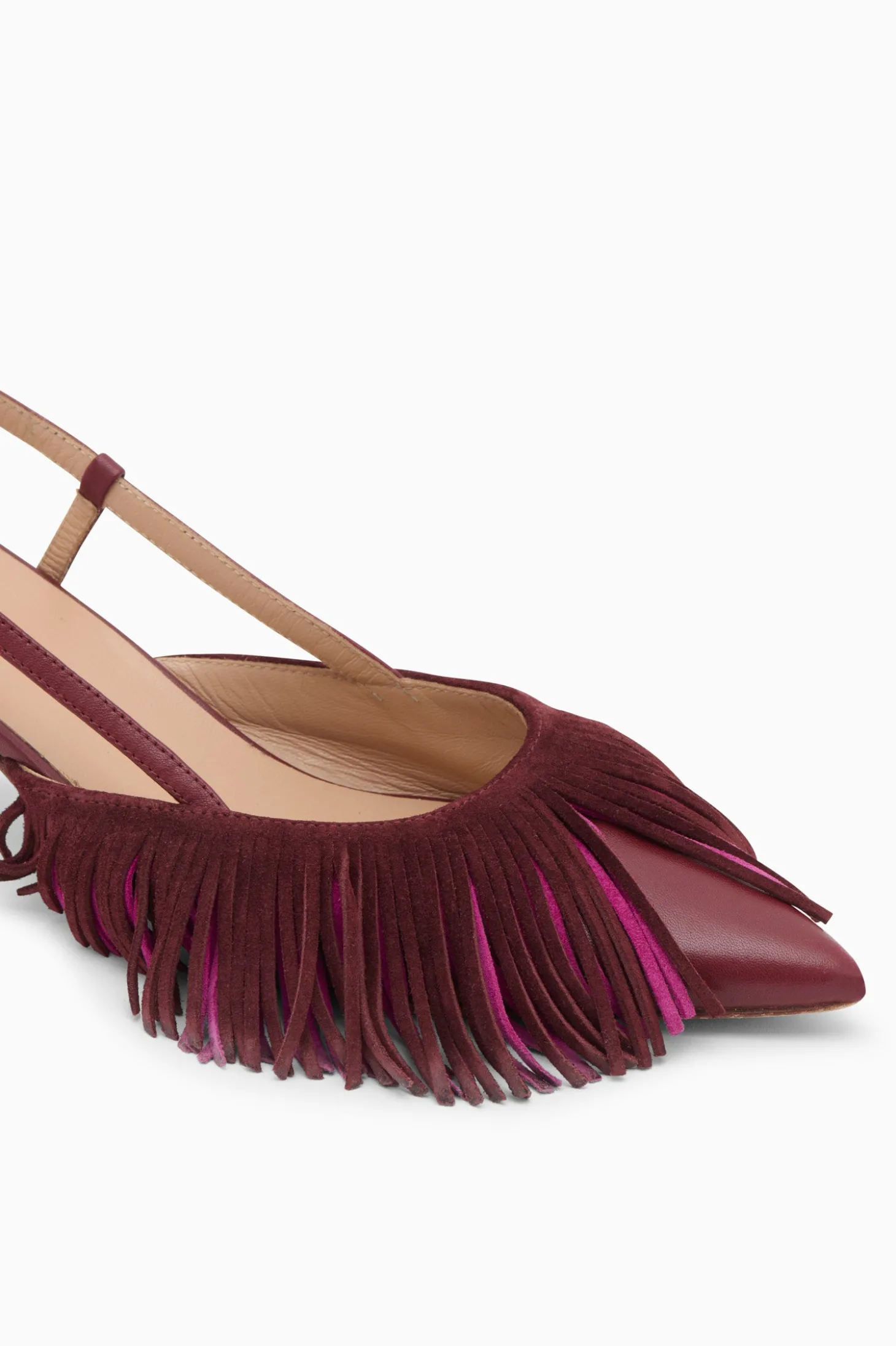 New Ulla Johnson Shira Fringe Slingback Bordeaux Colorblock