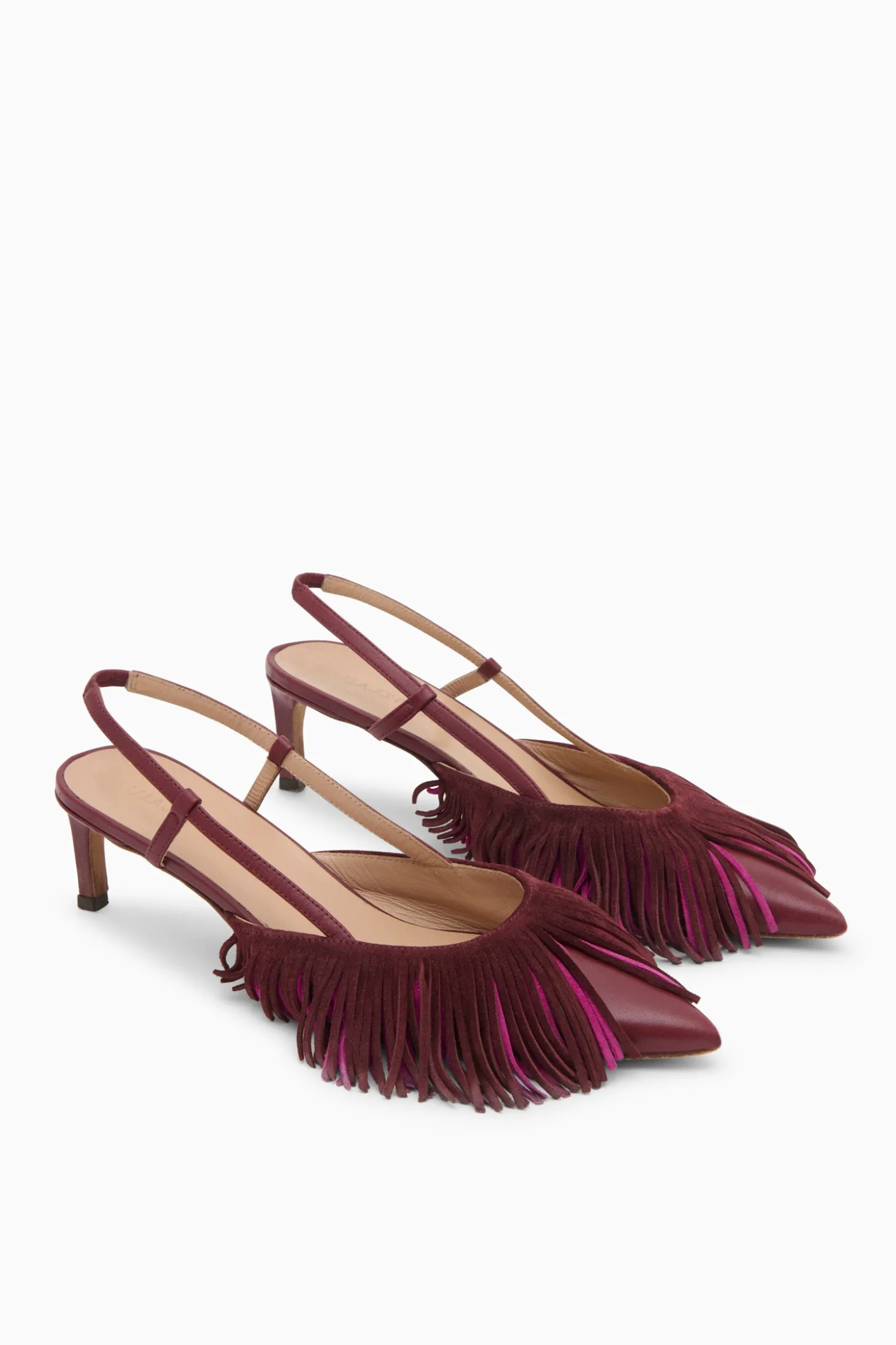 New Ulla Johnson Shira Fringe Slingback Bordeaux Colorblock