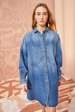 New Ulla Johnson The Valerie Dress Danube Medium Indigo Wash